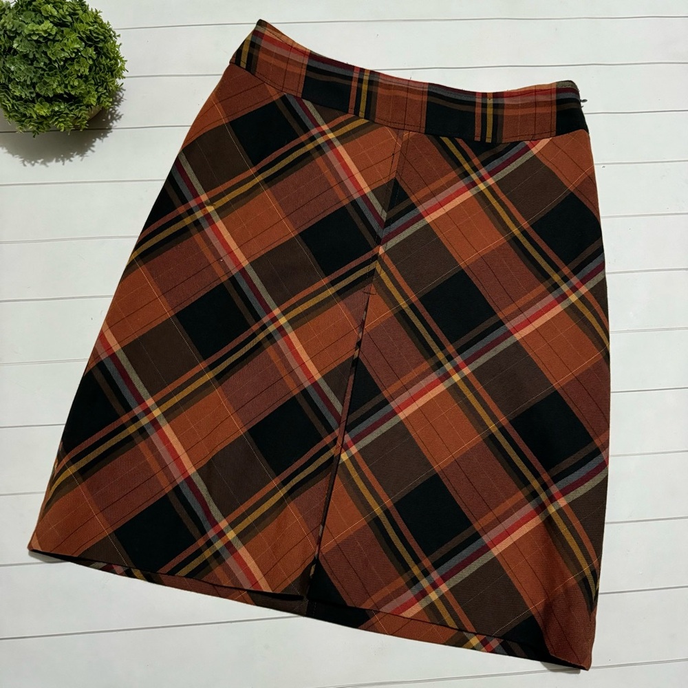 The Limited Orange Black Plaid Pleated Long Modest Pencil Skirt Size 10